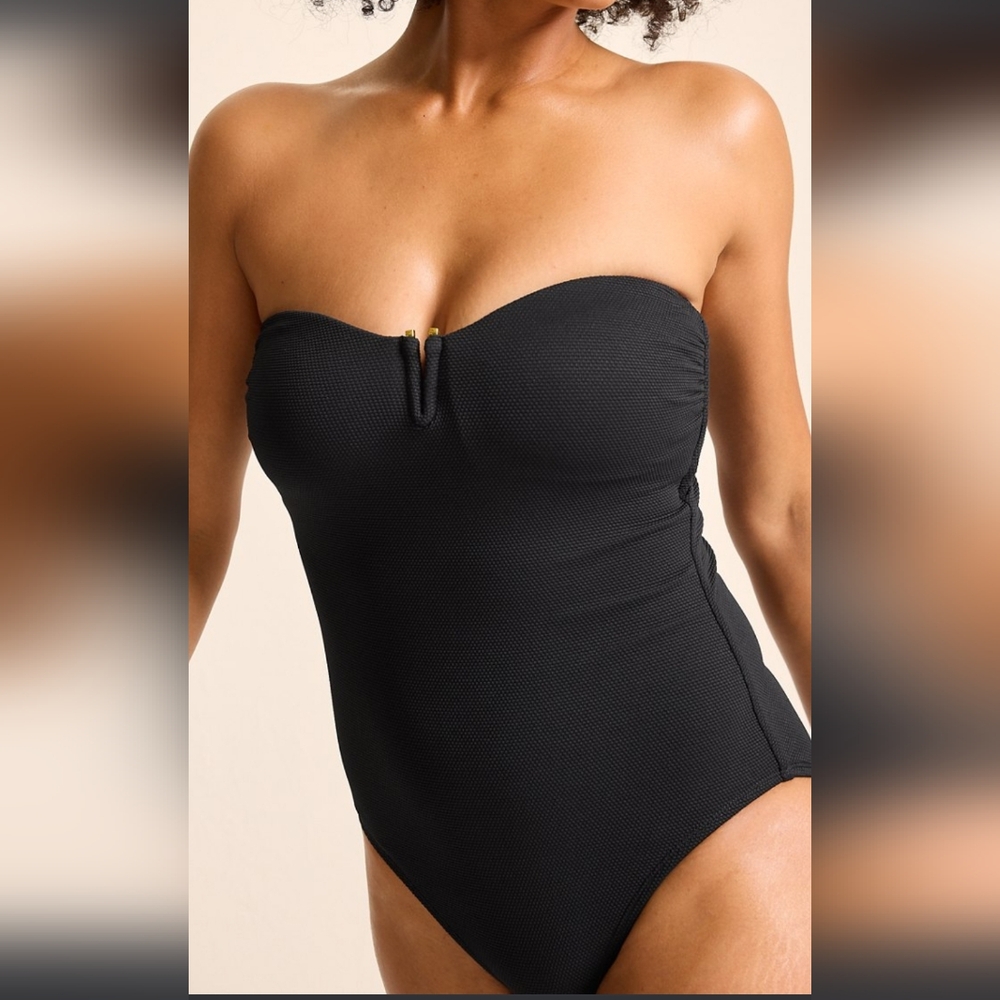 Tommy Bahama Pique Black One Piece- Gold Detail And Tummy Compression-Size 8